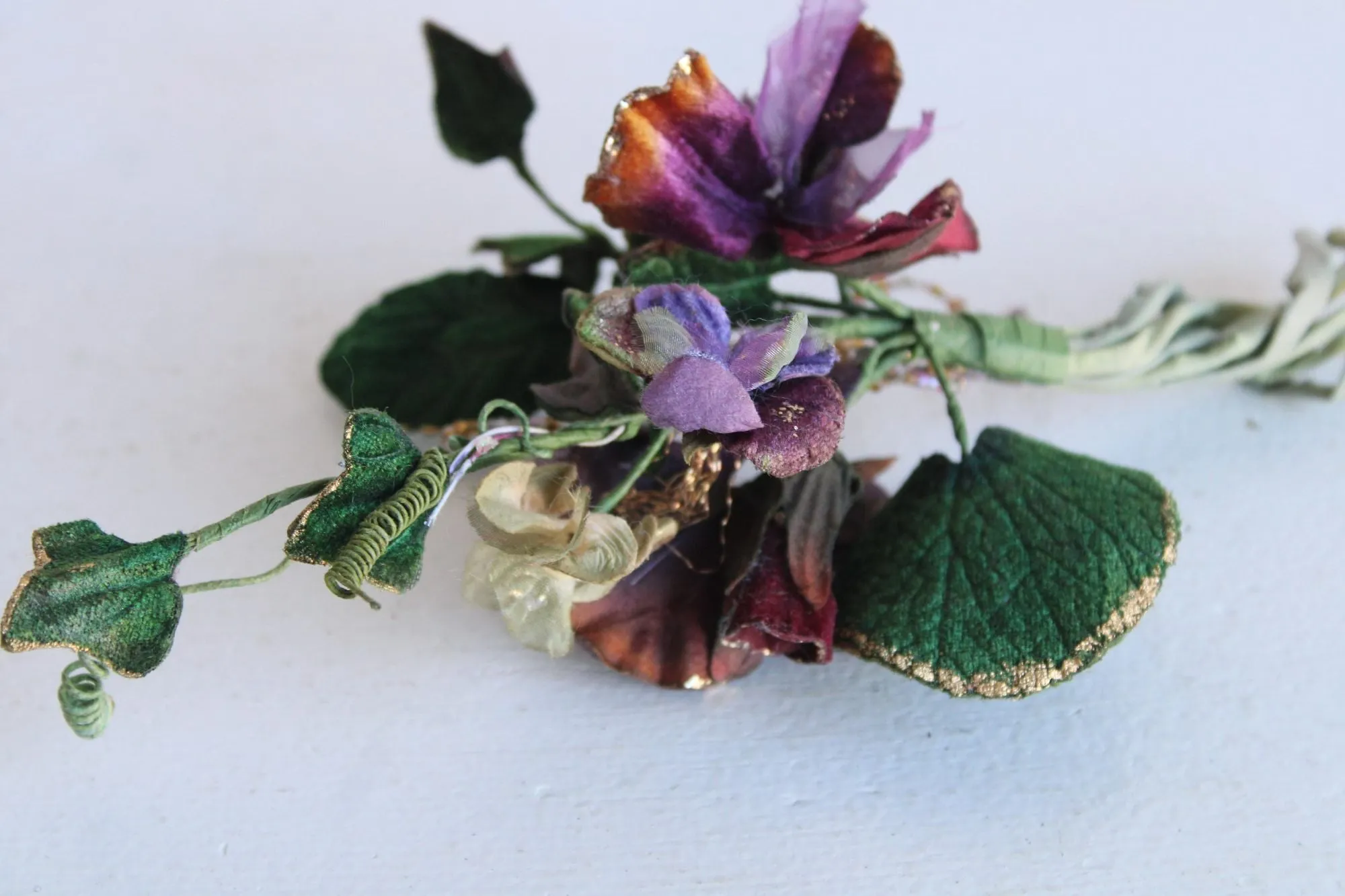 Vintage Silk Flowers, Pansies, On Stems With Leaves, Millinery Faux Floral