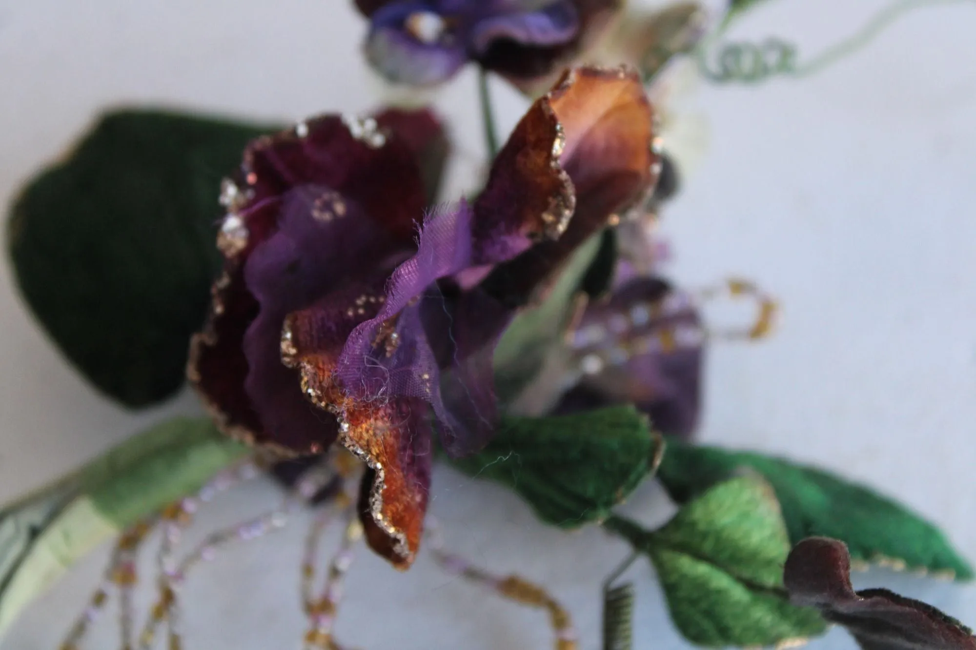 Vintage Silk Flowers, Pansies, On Stems With Leaves, Millinery Faux Floral
