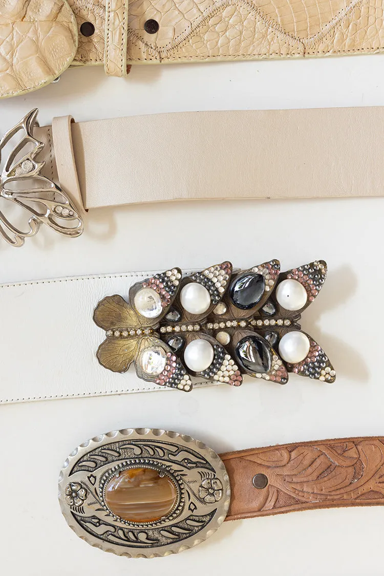 Vintage Wide Belt with Butterfly Grouping Buckle