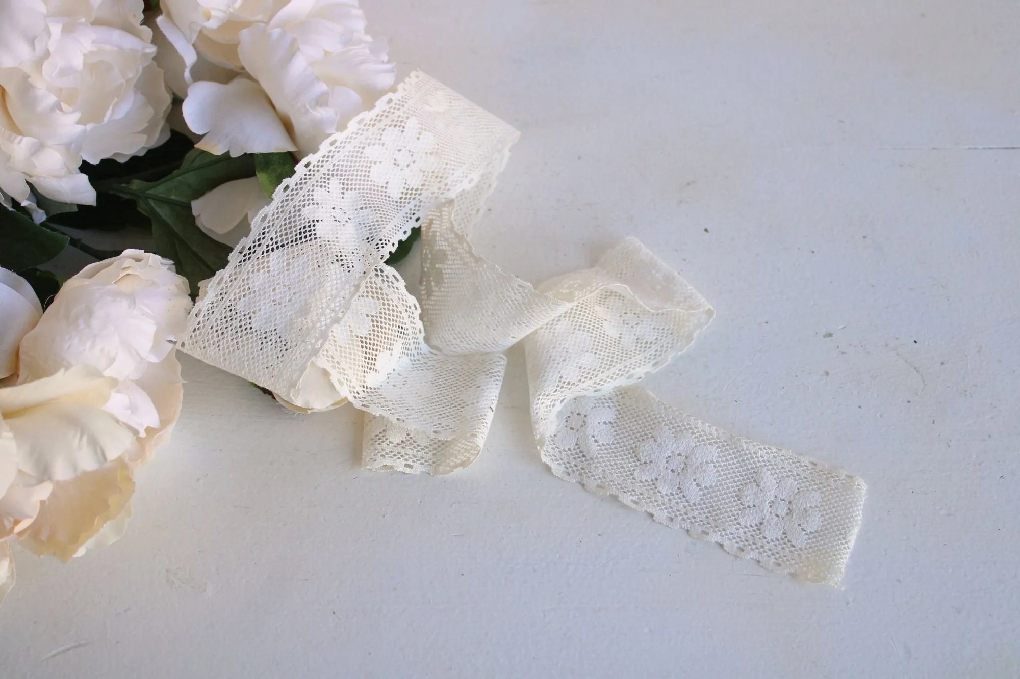 Vintage Winter White Lace Trim, 40" Piece , 2.25" Wide