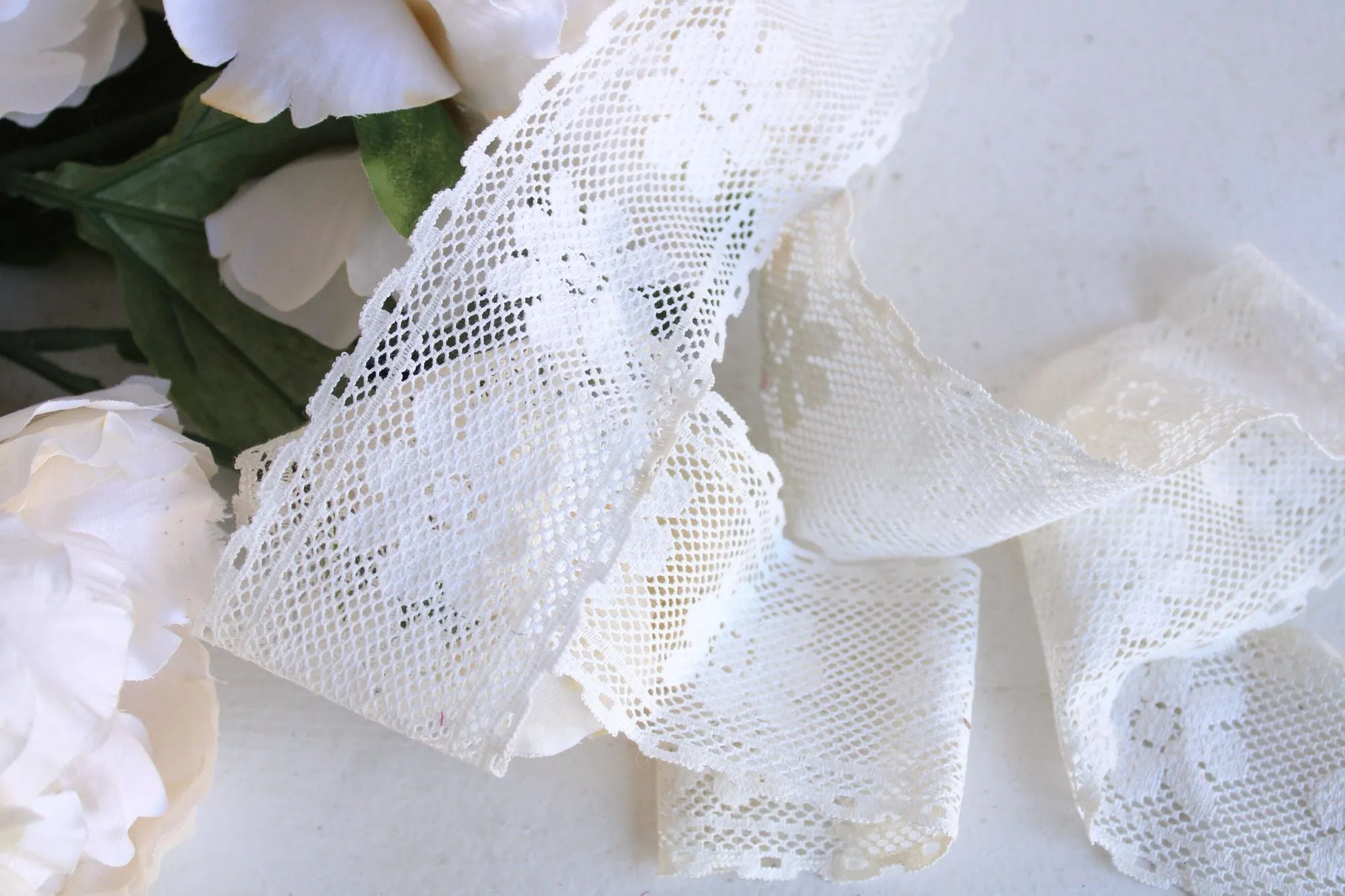 Vintage Winter White Lace Trim, 40" Piece , 2.25" Wide