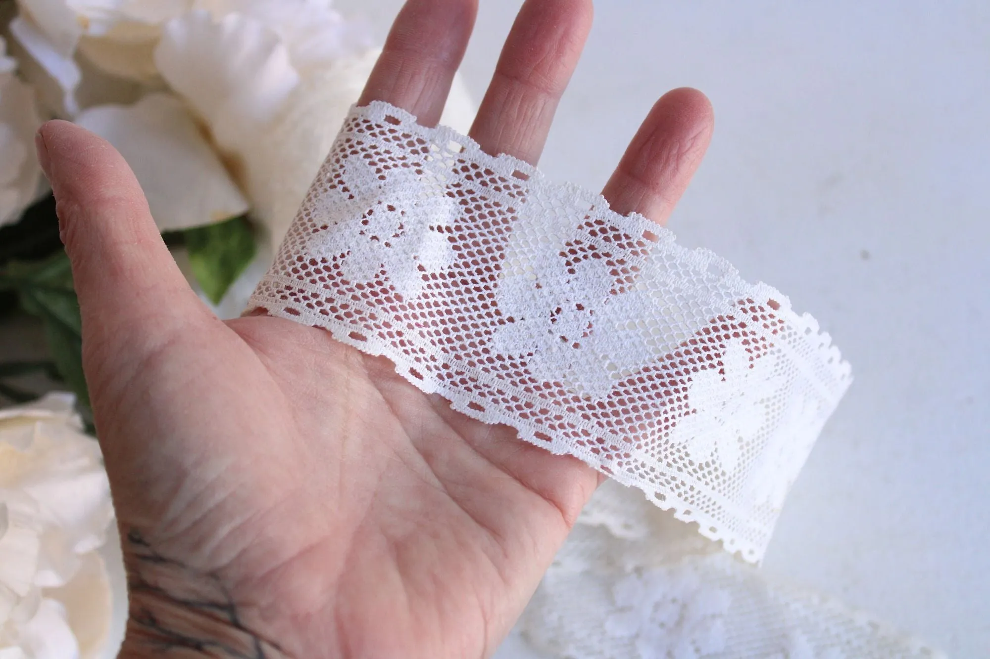 Vintage Winter White Lace Trim, 40" Piece , 2.25" Wide