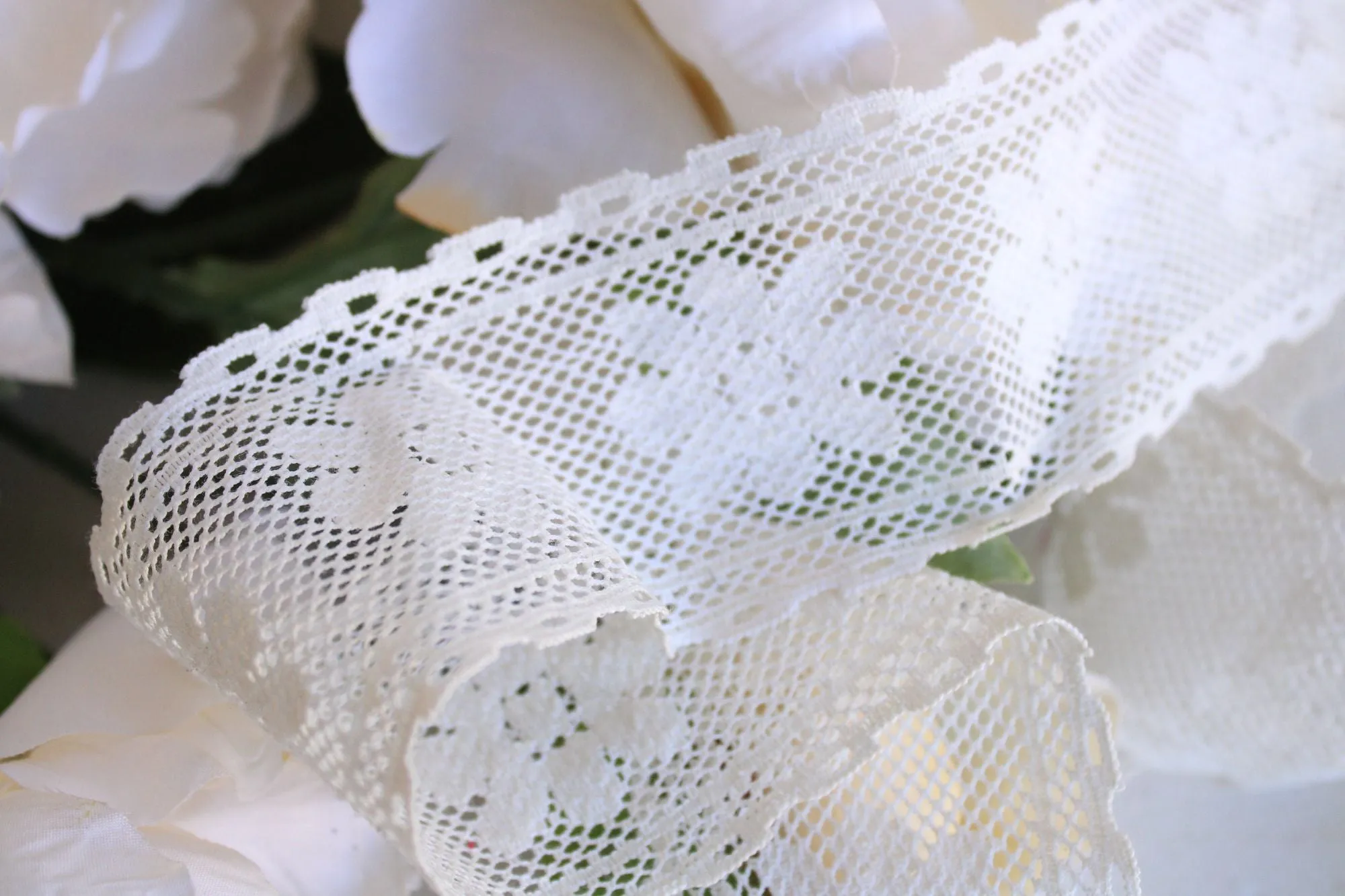 Vintage Winter White Lace Trim, 40" Piece , 2.25" Wide