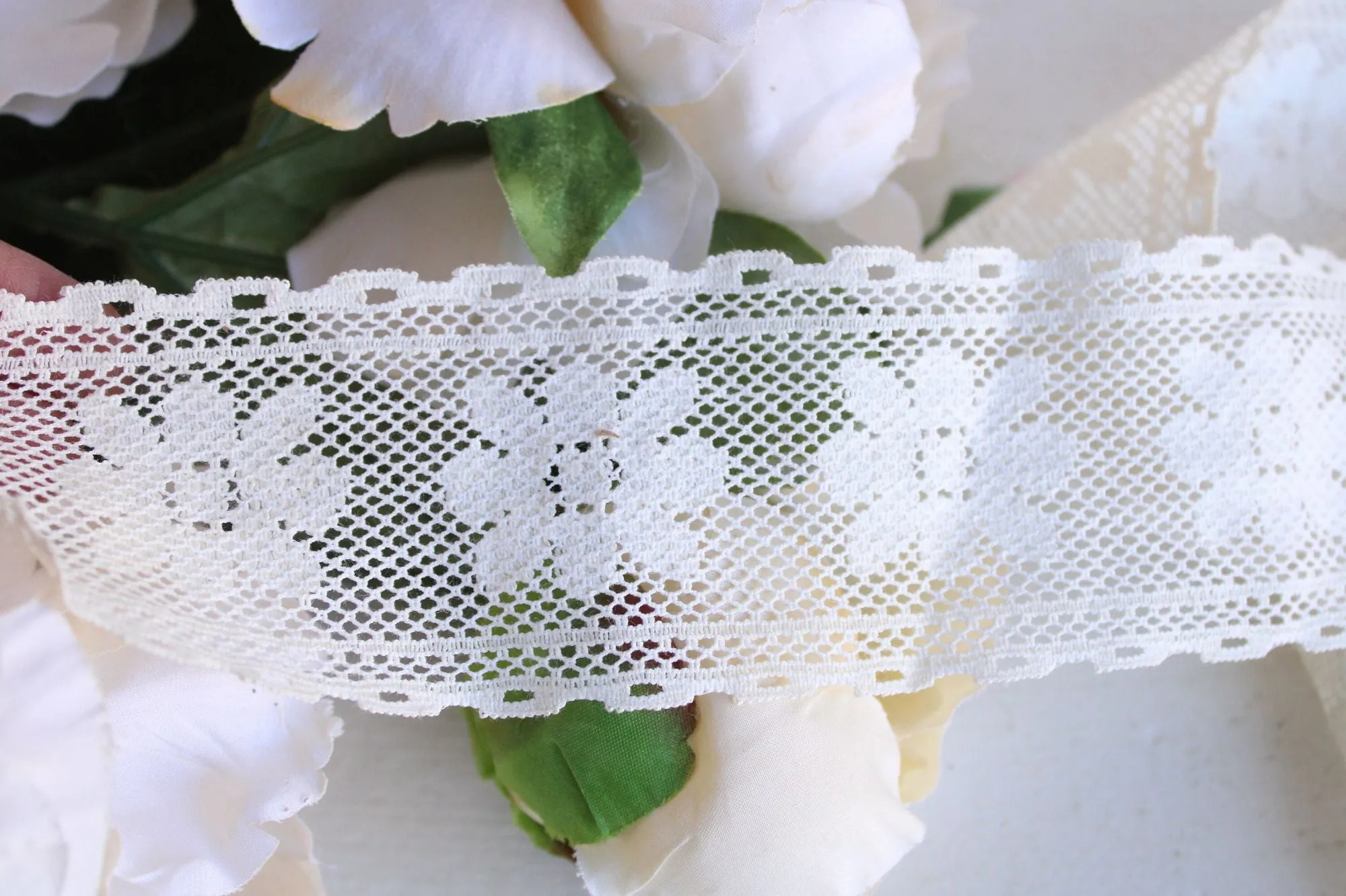 Vintage Winter White Lace Trim, 40" Piece , 2.25" Wide