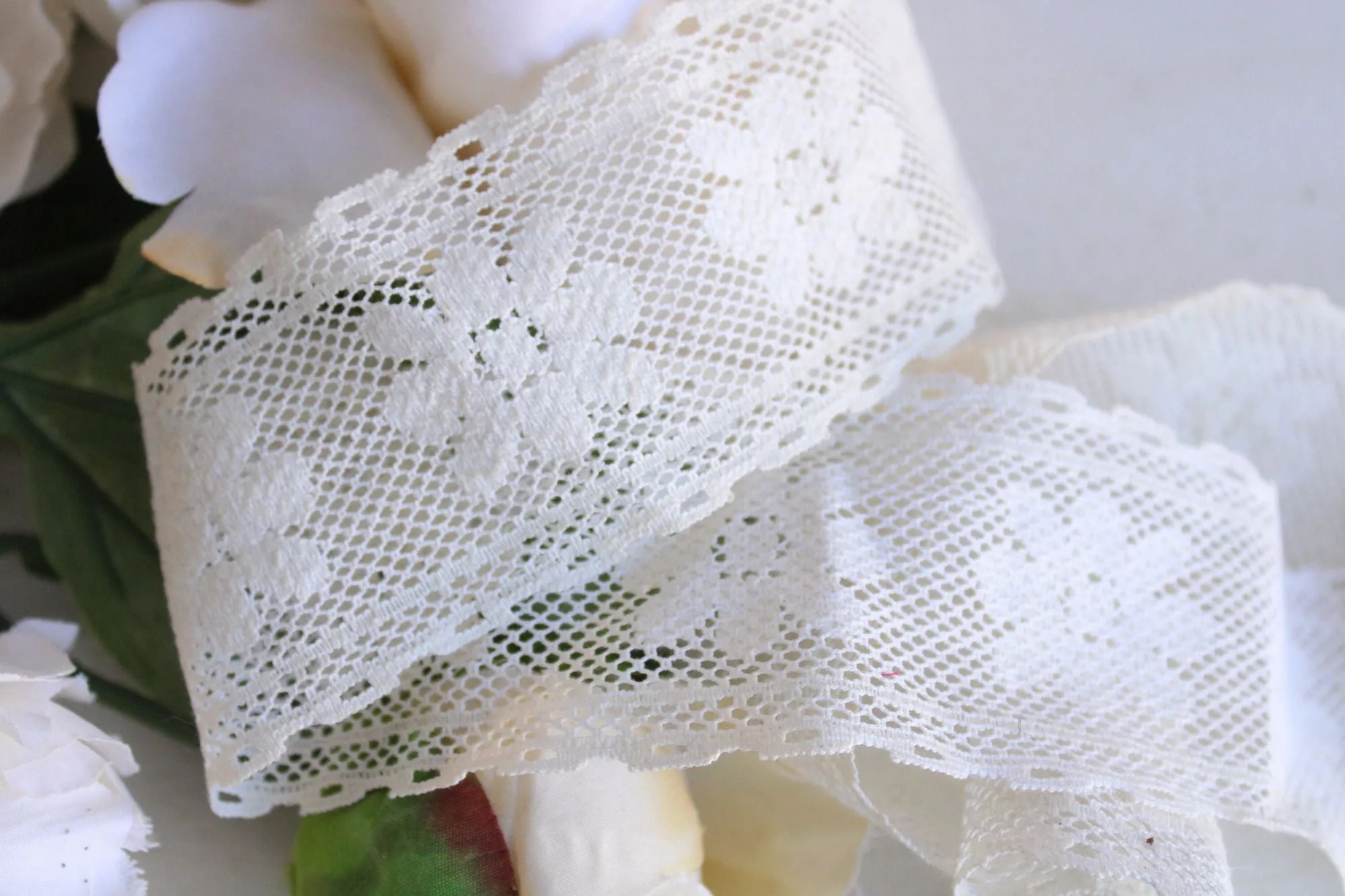 Vintage Winter White Lace Trim, 40" Piece , 2.25" Wide