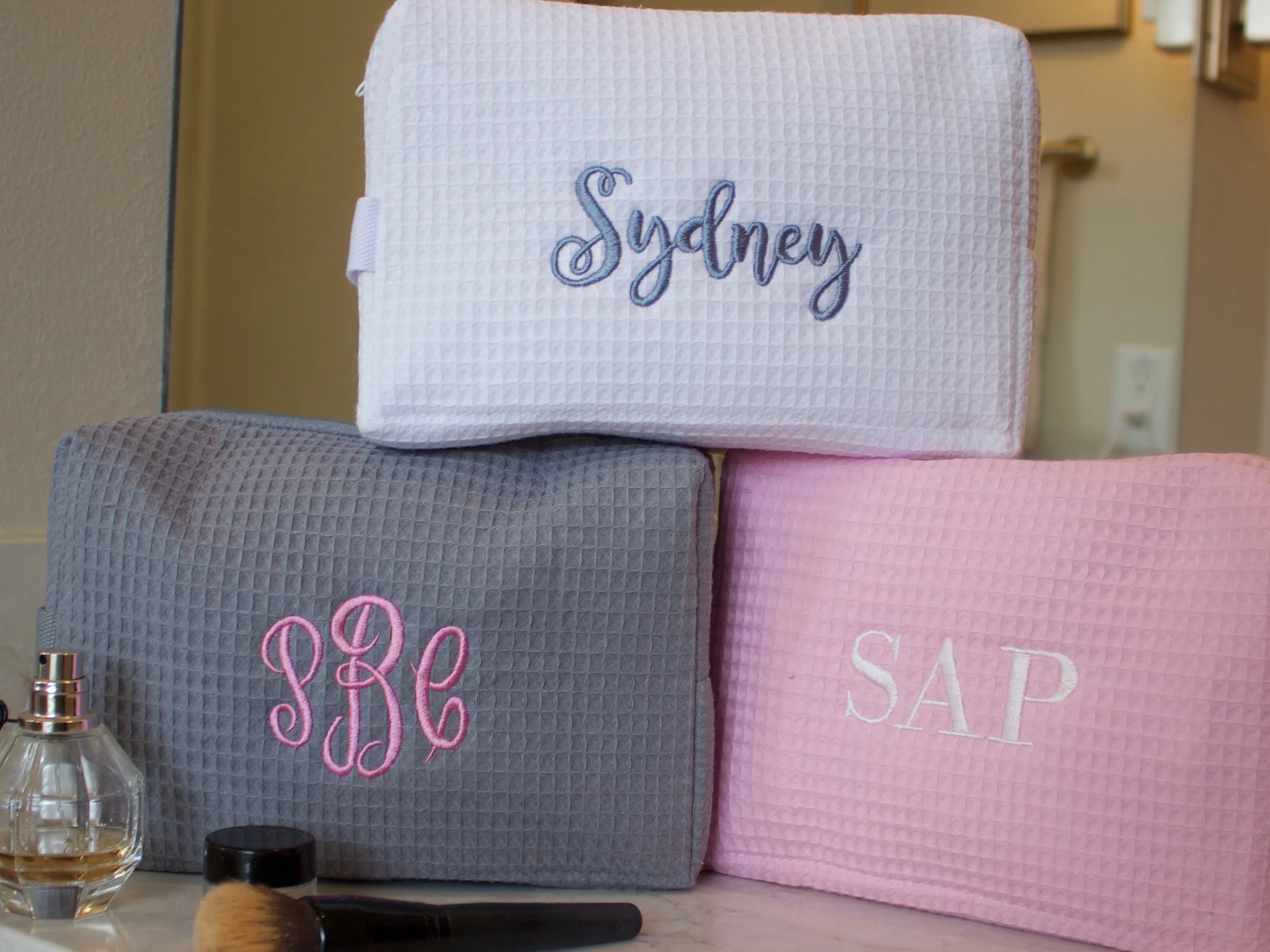 Waffle Weave Cosmetic Bag Set