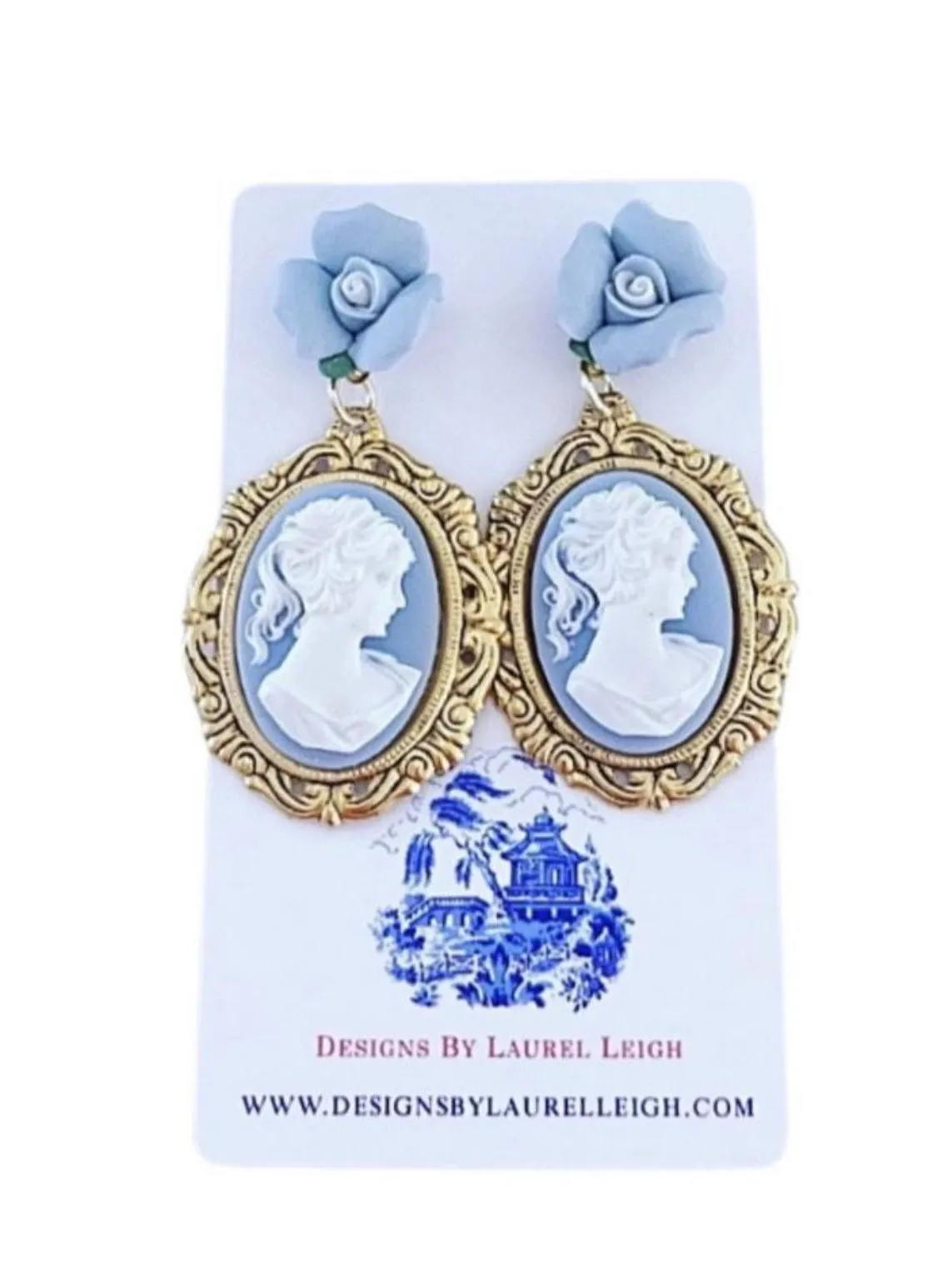 Wedgwood Blue Floral Cameo Earrings