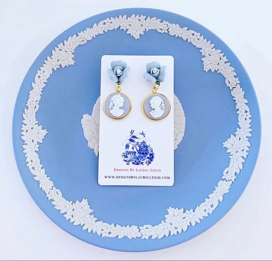 Wedgwood Blue Floral Cameo Earrings