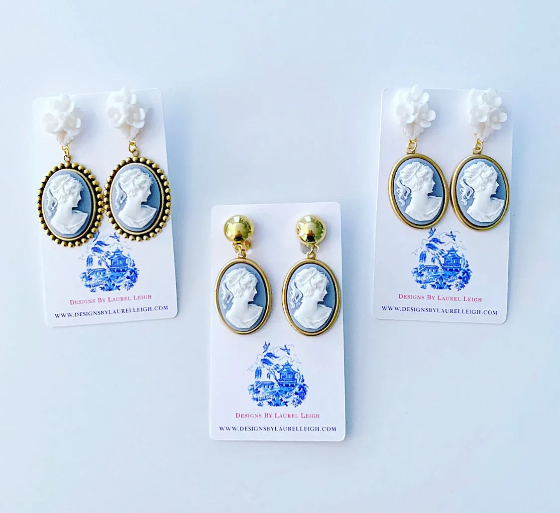 Wedgwood Blue Floral Cameo Earrings