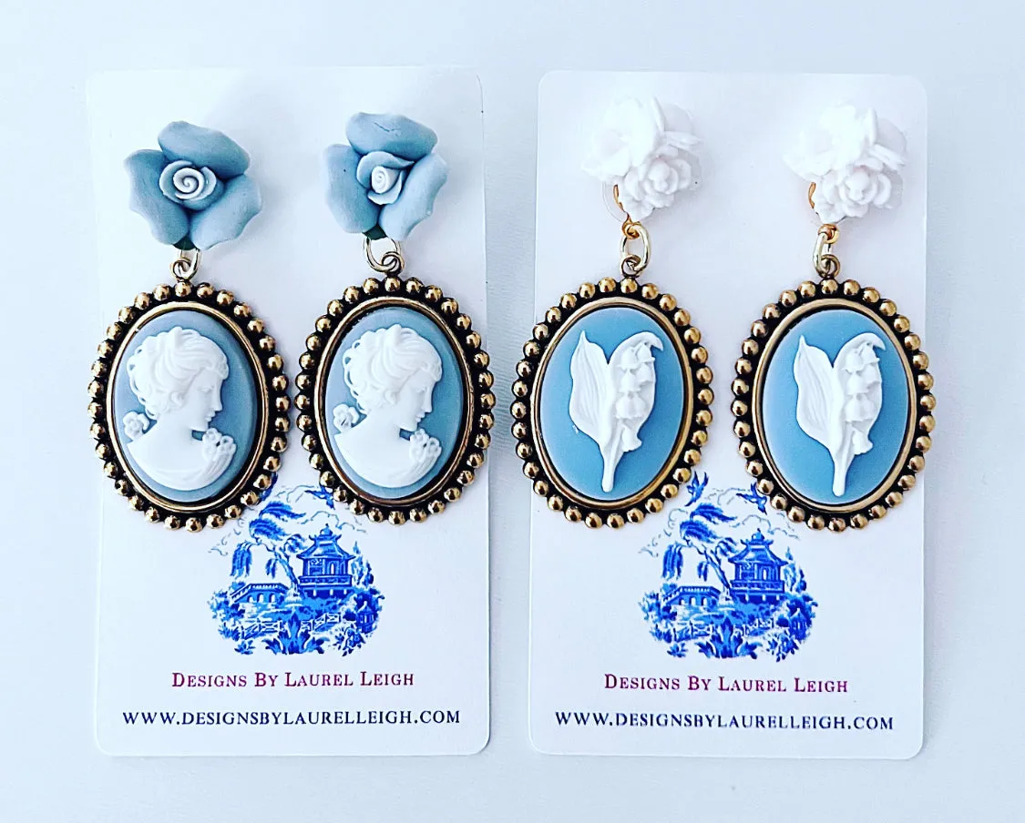 Wedgwood Blue Floral Cameo Earrings