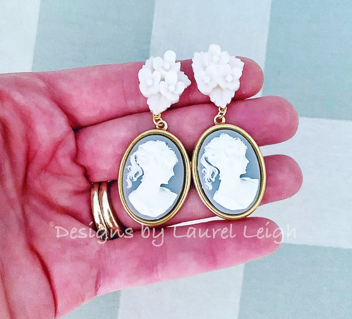 Wedgwood Blue Floral Cameo Earrings