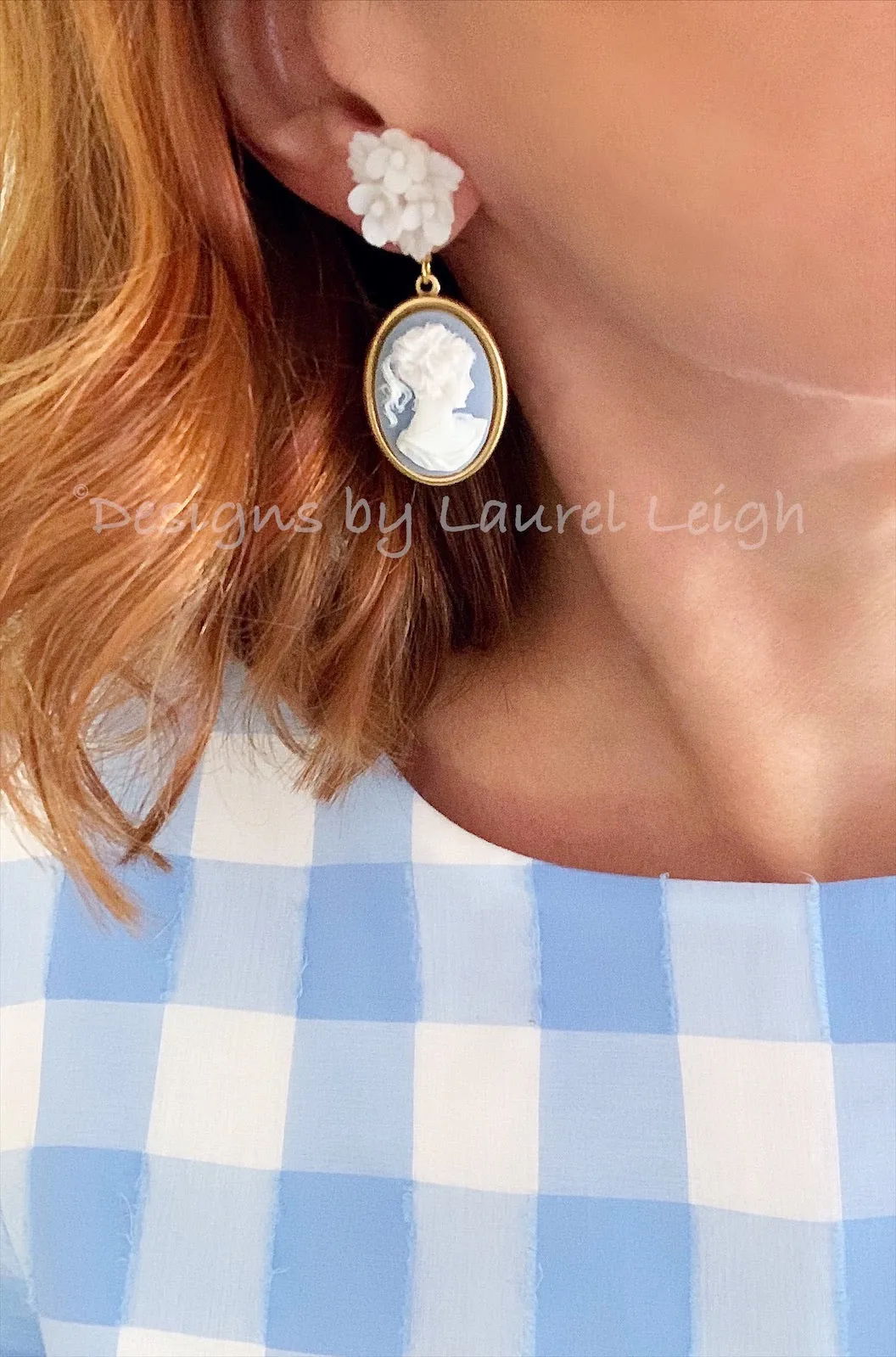 Wedgwood Blue Floral Cameo Earrings