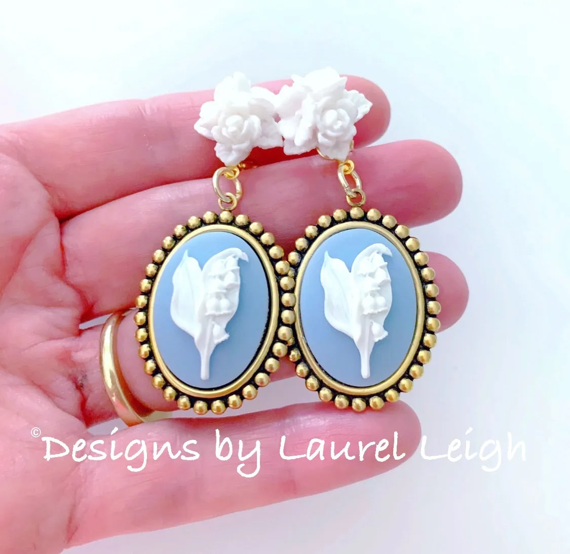 Wedgwood Blue Floral Cameo Earrings
