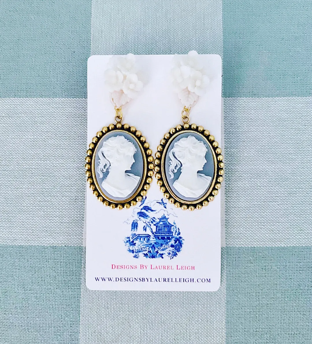 Wedgwood Blue Floral Cameo Earrings