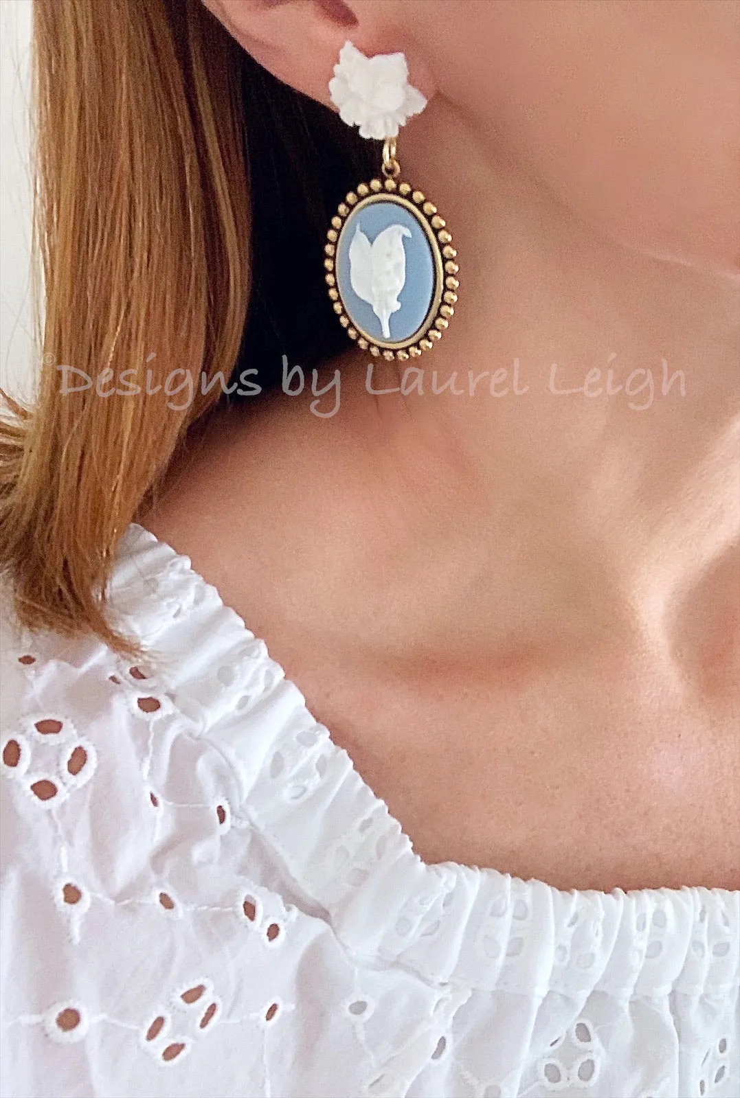 Wedgwood Blue Floral Cameo Earrings