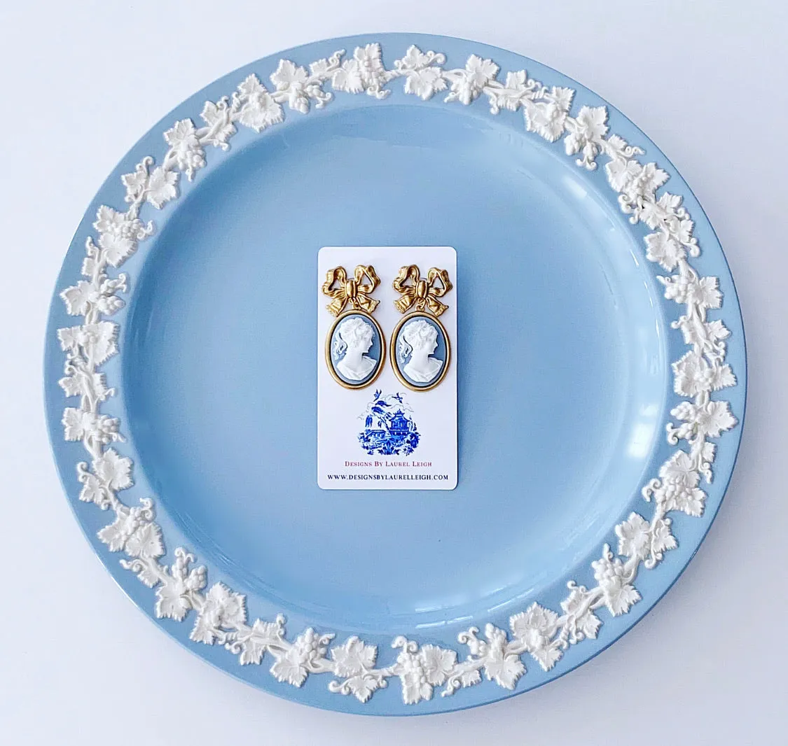 Wedgwood Blue Floral Cameo Earrings