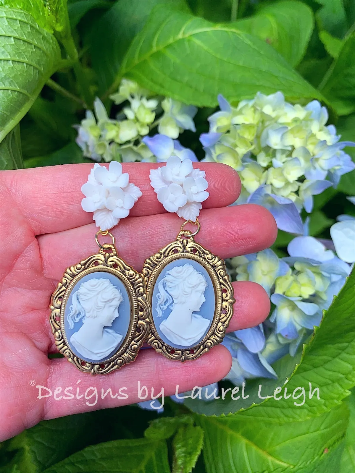 Wedgwood Blue Floral Cameo Earrings