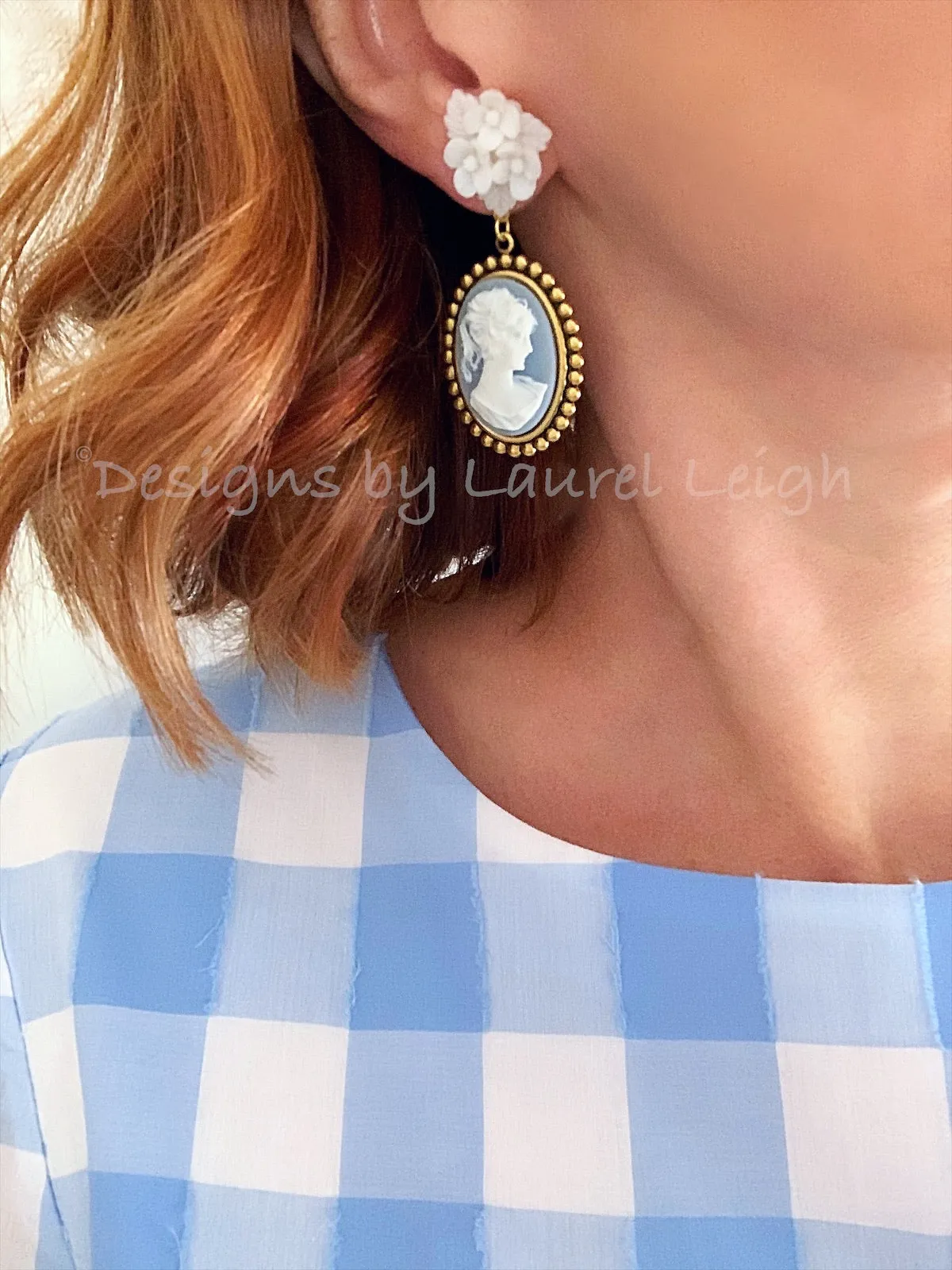 Wedgwood Blue Floral Cameo Earrings
