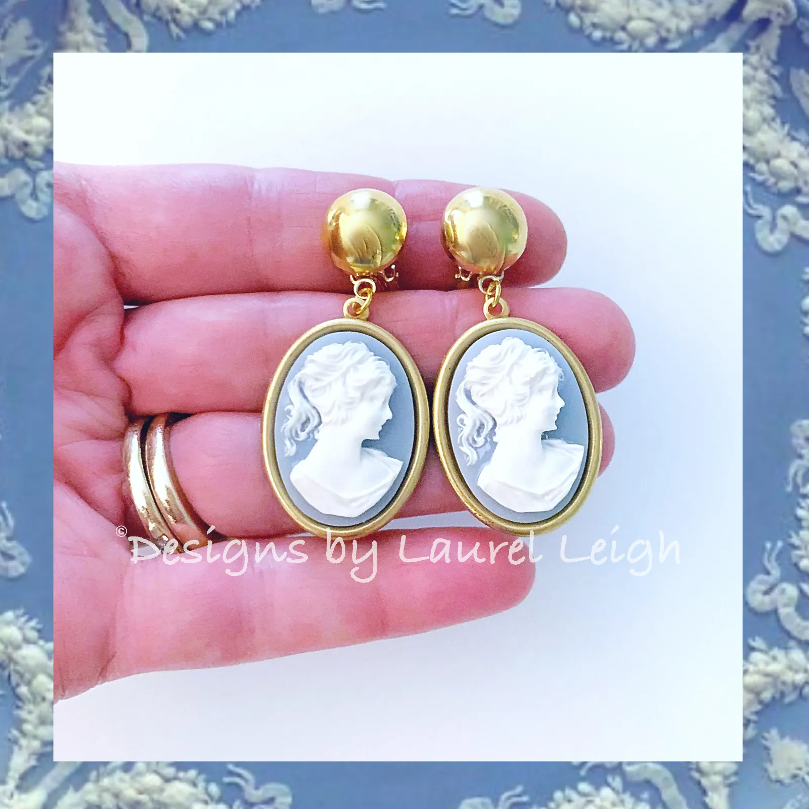 Wedgwood Blue Floral Cameo Earrings