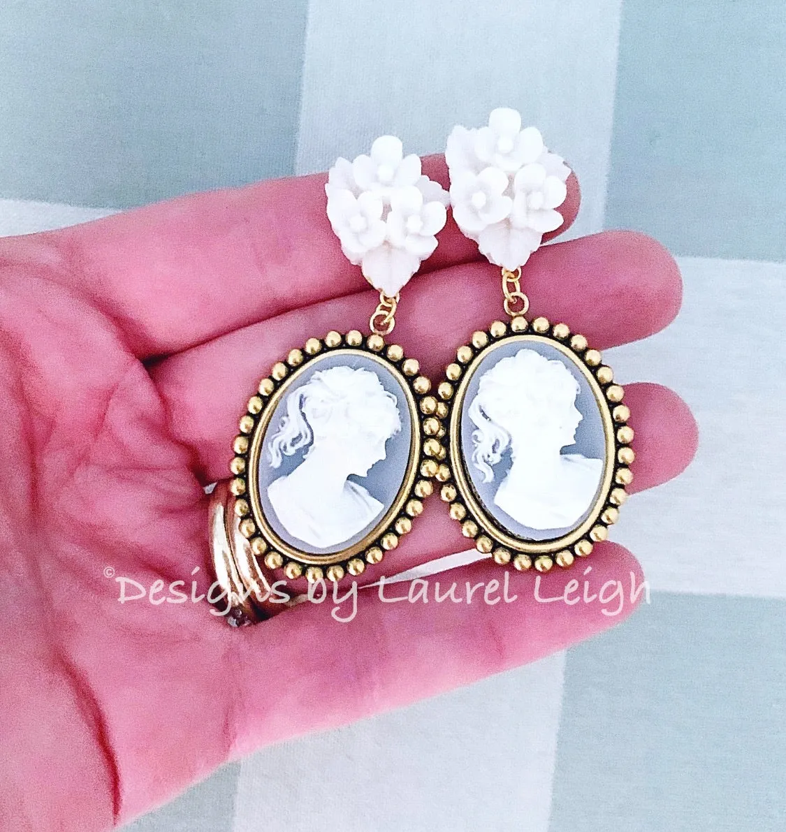 Wedgwood Blue Floral Cameo Earrings