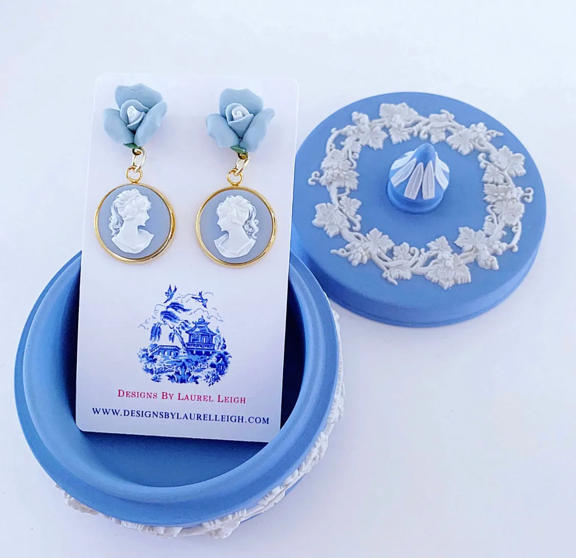 Wedgwood Blue Floral Cameo Earrings