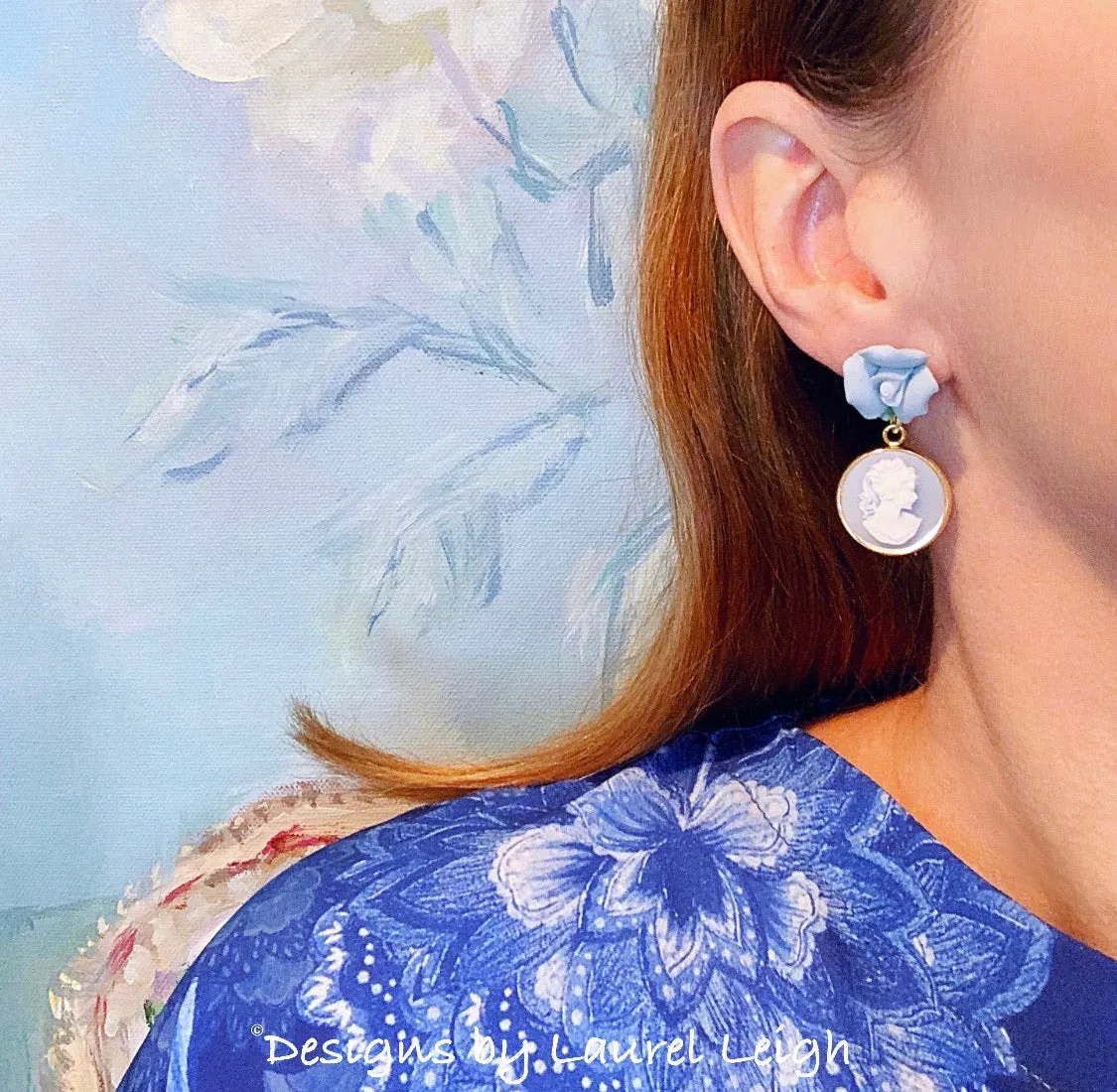 Wedgwood Blue Floral Cameo Earrings