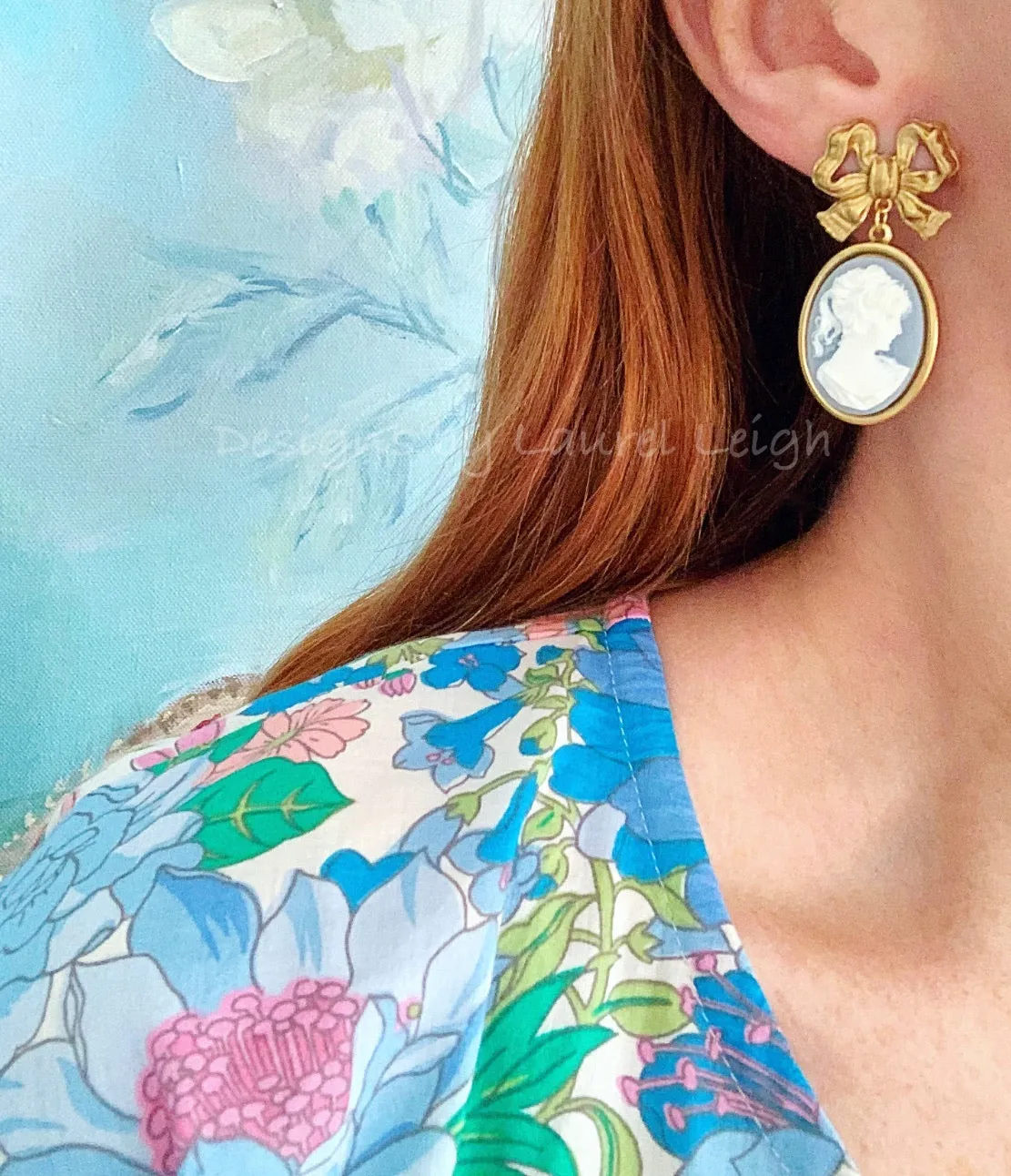 Wedgwood Blue Floral Cameo Earrings