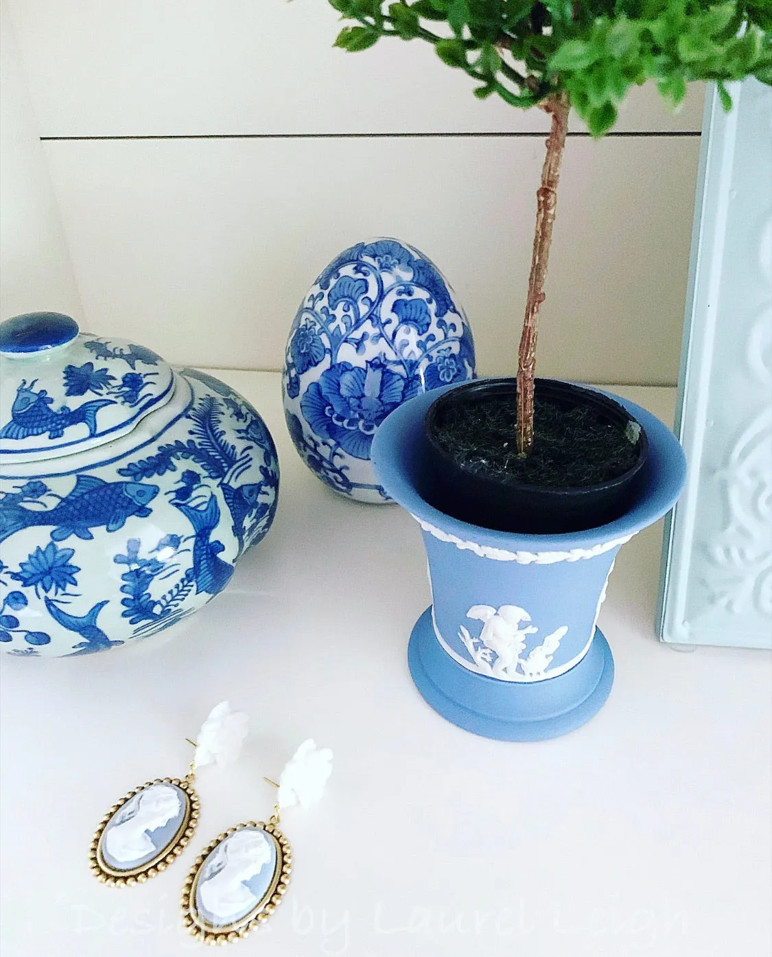 Wedgwood Blue Floral Cameo Earrings
