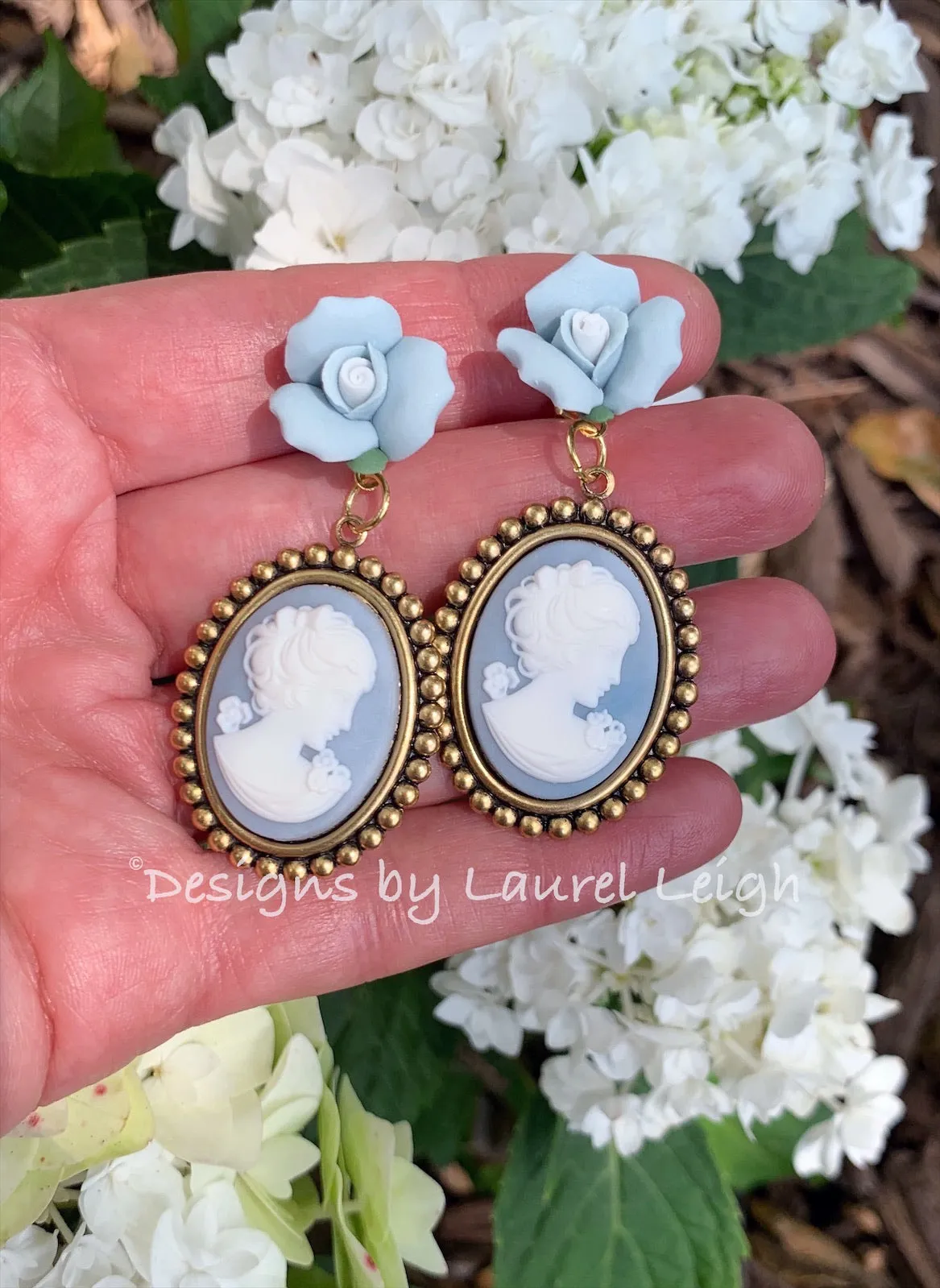 Wedgwood Blue Floral Cameo Earrings
