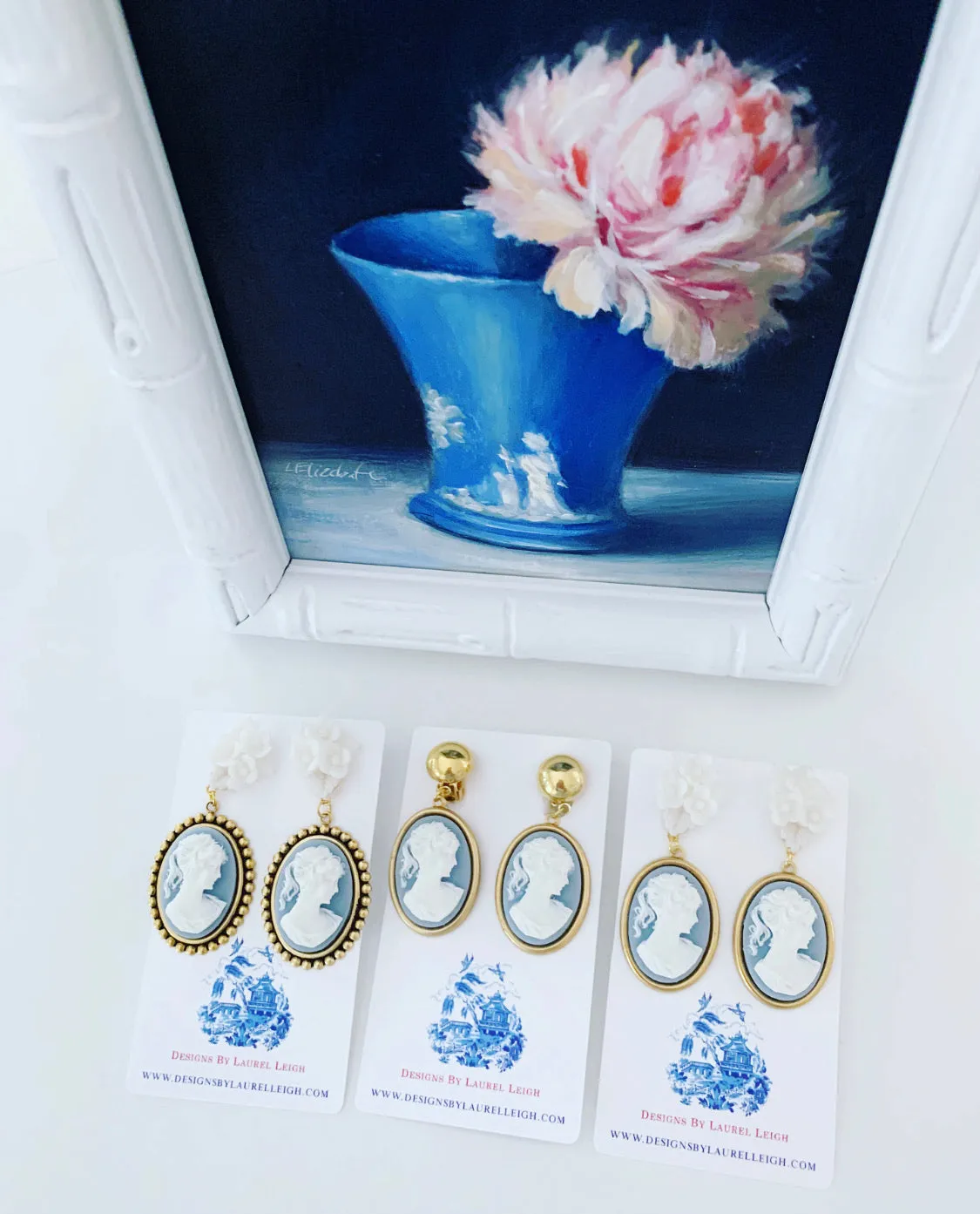 Wedgwood Blue Floral Cameo Earrings