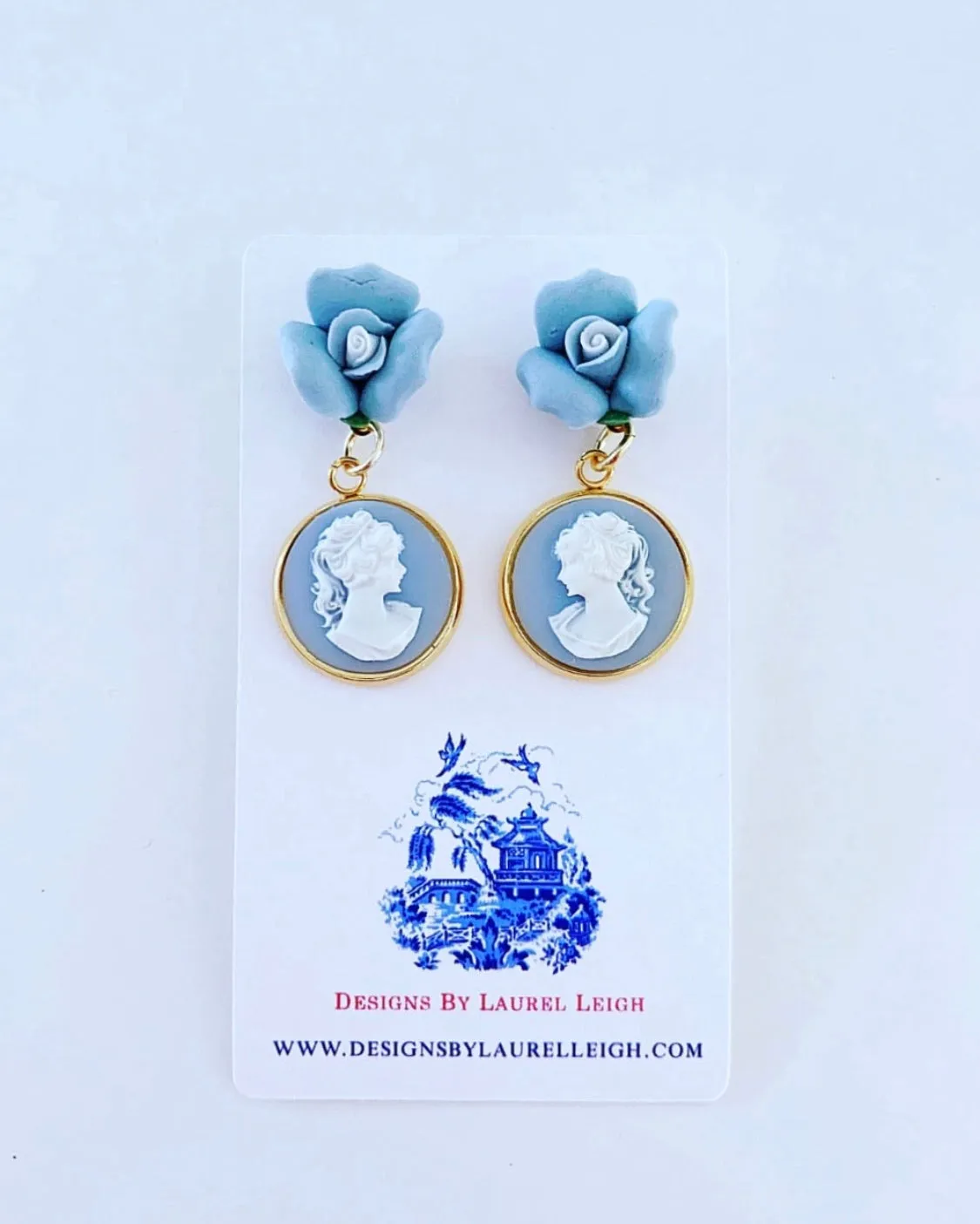 Wedgwood Blue Floral Cameo Earrings