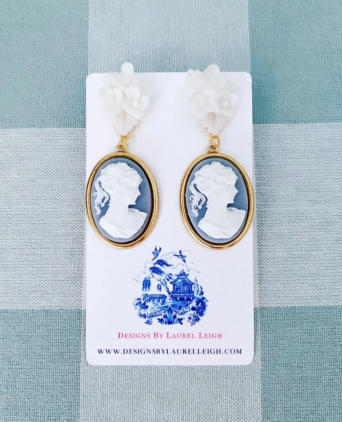 Wedgwood Blue Floral Cameo Earrings
