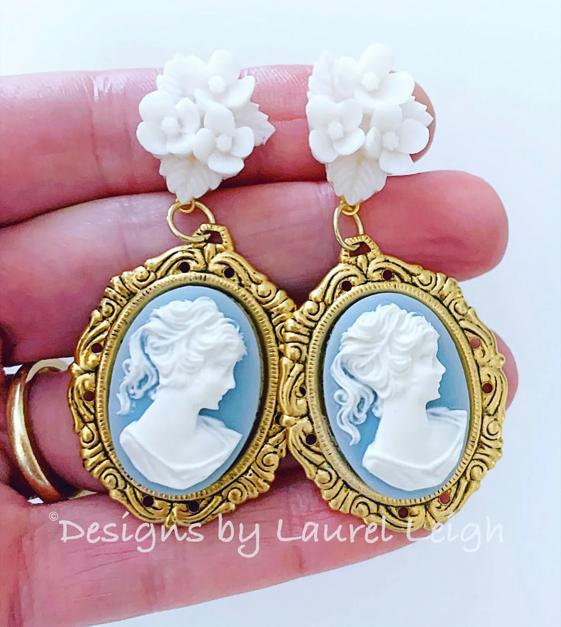 Wedgwood Blue Floral Cameo Earrings