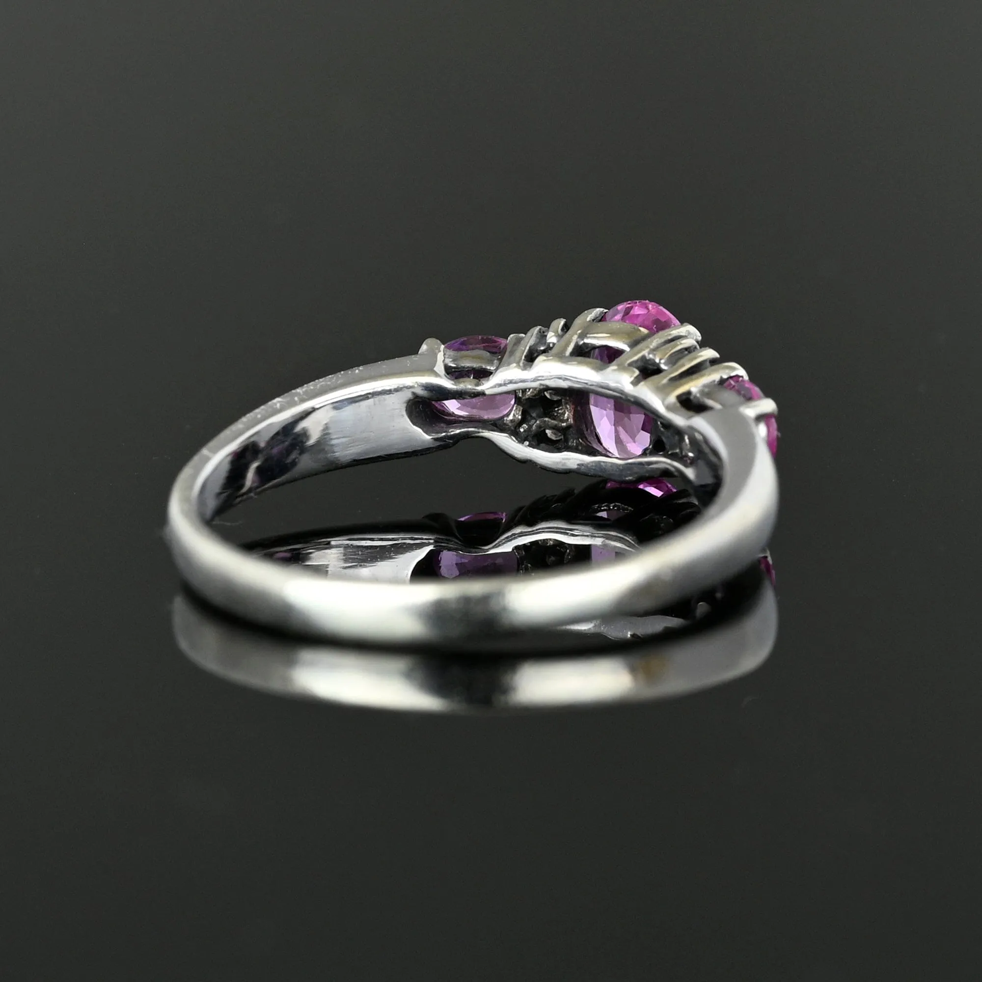 White Gold Three Stone Pink Sapphire Diamond Ring