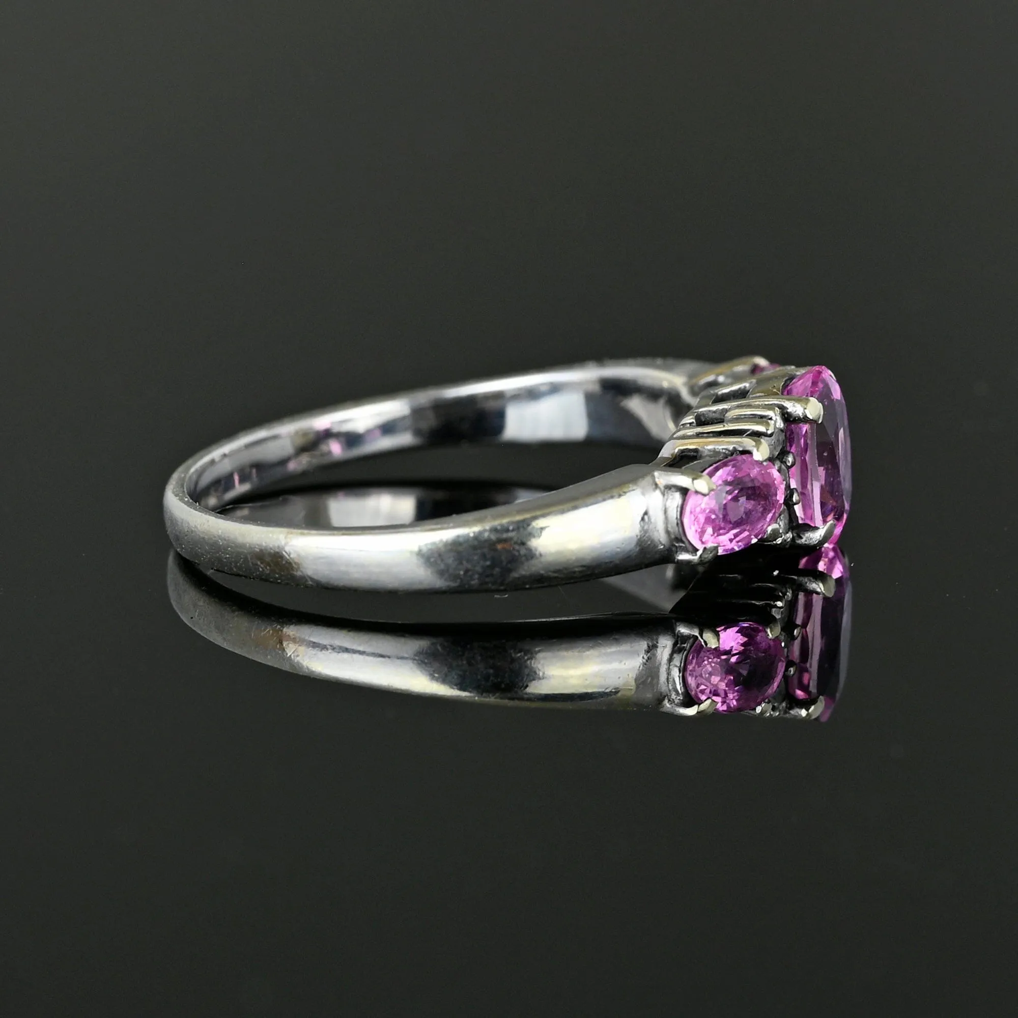 White Gold Three Stone Pink Sapphire Diamond Ring