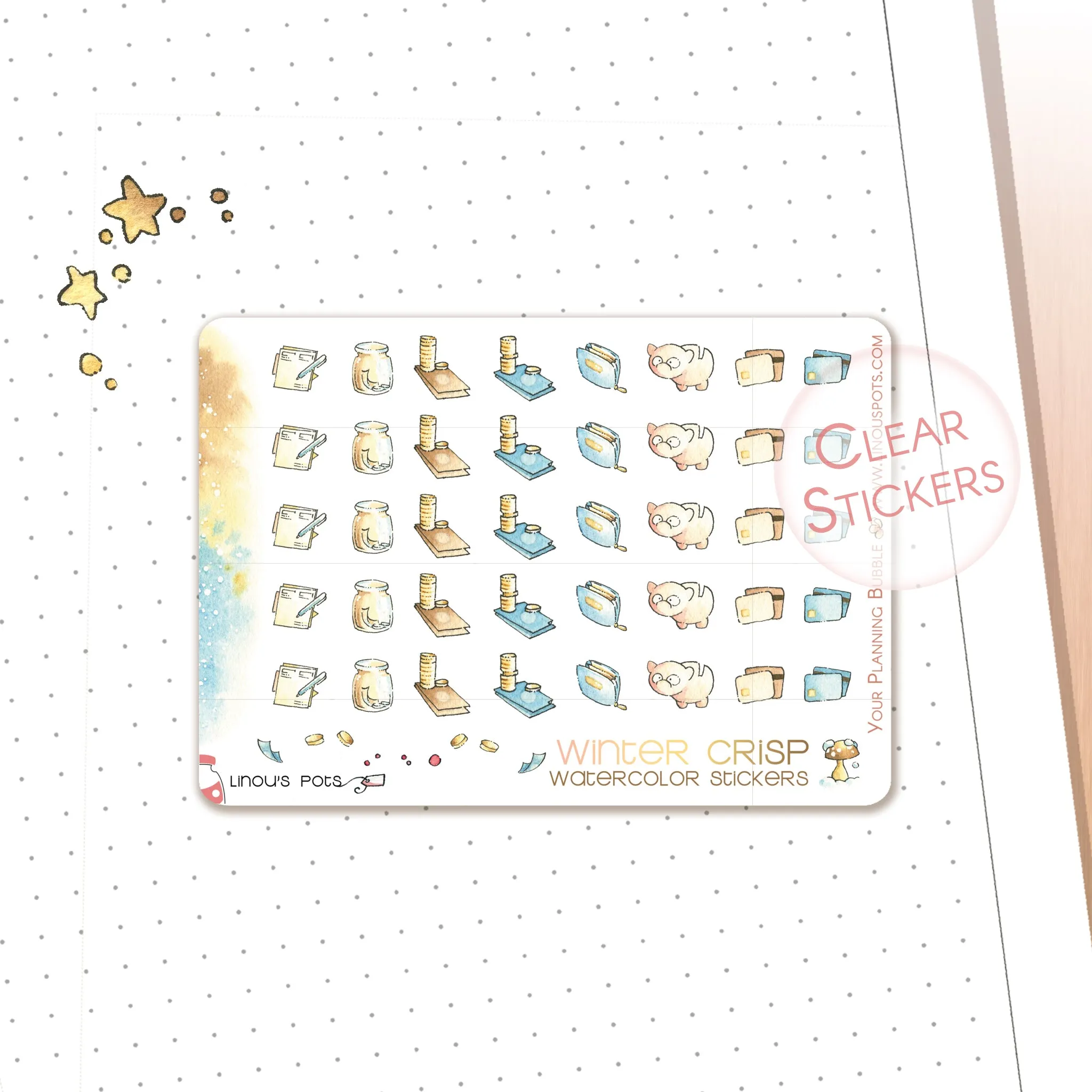 Winter Crisp - Watercolor Planner Stickers MINI - Finances