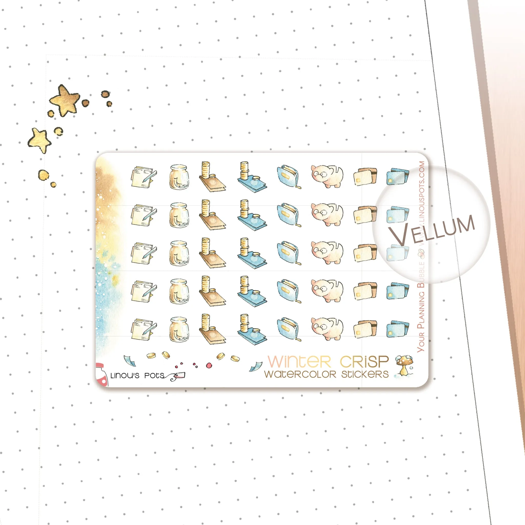 Winter Crisp - Watercolor Planner Stickers MINI - Finances